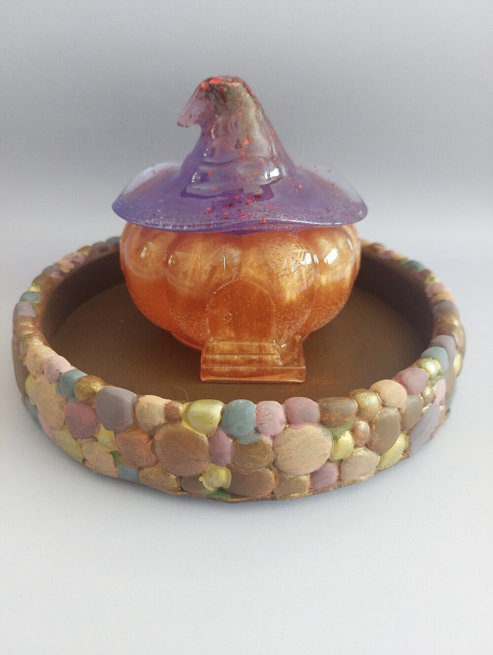 Handmade Pumpkin Witch Trinket Box with Decorative Tray